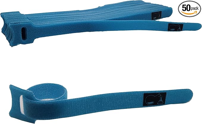 CableLock Cable Ties - 50 Pack - 8 Inch Reusable Cord Organizers - Clean Cable Management for Gaming and Home Office (Blue)