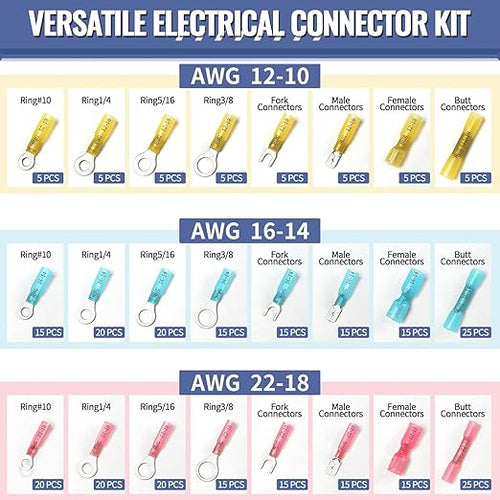 325PCS Marine Grade Heat Shrink Wire Connectors - Sopoby Electrical Connectors Kit of Tinned Red Copper, AWG 22-10 Waterproof Crimp connectors terminals Insulated Ring Fork Spade Butt Splices