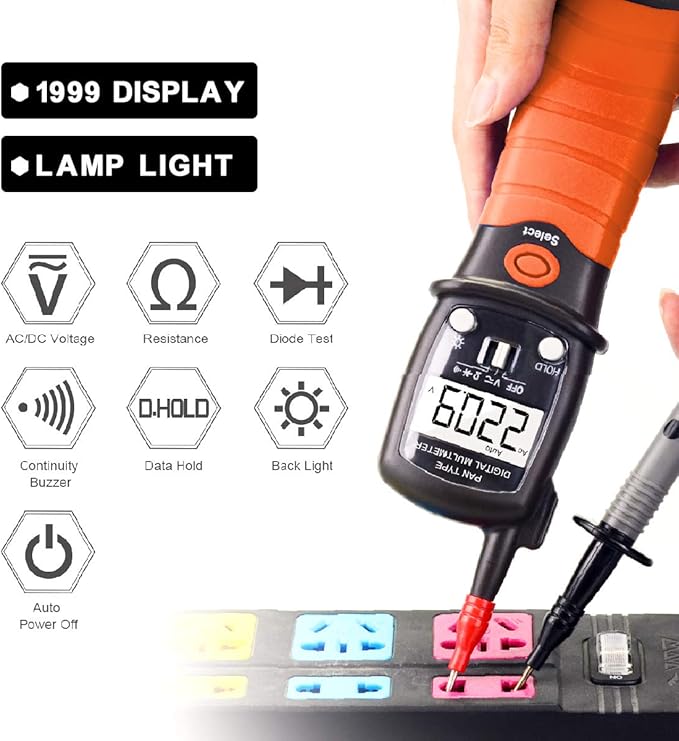 BTMETER Digital Pen Multimeter AC DC 600V Voltmeter, 60M Ohm Resistance Meter, with Backlit Screen, Continuity Test Auto Power Off Electric DMM Tester BT-38B