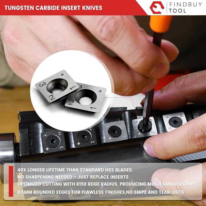 FINDBUYTOOL Helical Cutterhead for Delta 6" Jointer 37-190 37-195 37-196 37-275X 37-866X 52-858 52-866X with Carbide Inserts, Smooth Finish, Low Noise, Compatible with Woodworking Tools
