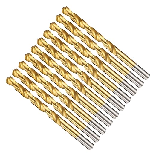 Drill Bit, 19/64" Cutting Diameter (7.541mm), 4241 HSS TiN Coated 118° Cutting Angle Versatile Jobber Bits - (Applications: for Drilling Plastic Wood Soft Thin Metal), 10-Pieces
