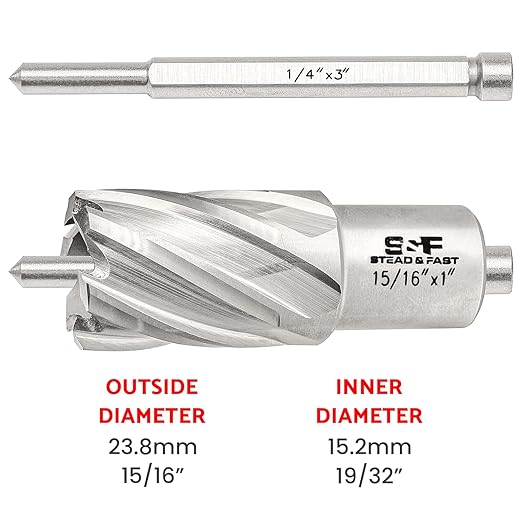 S&F STEAD & FAST Annular Cutter, 15/16" Cutting Diameter x 1" Depth of Cut for Magnetic Drill Press, Drill Bit Cutter, Mag Drill Bits with Pilot Pin