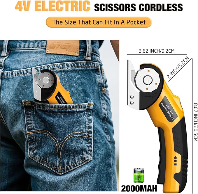 Cordless Electric Scissors,4V Rechargeable Cardboard Cutter Heavy Duty Scissor with Safety Lock & LED Light for Box Carpet Plastic Fabric(Yellow）