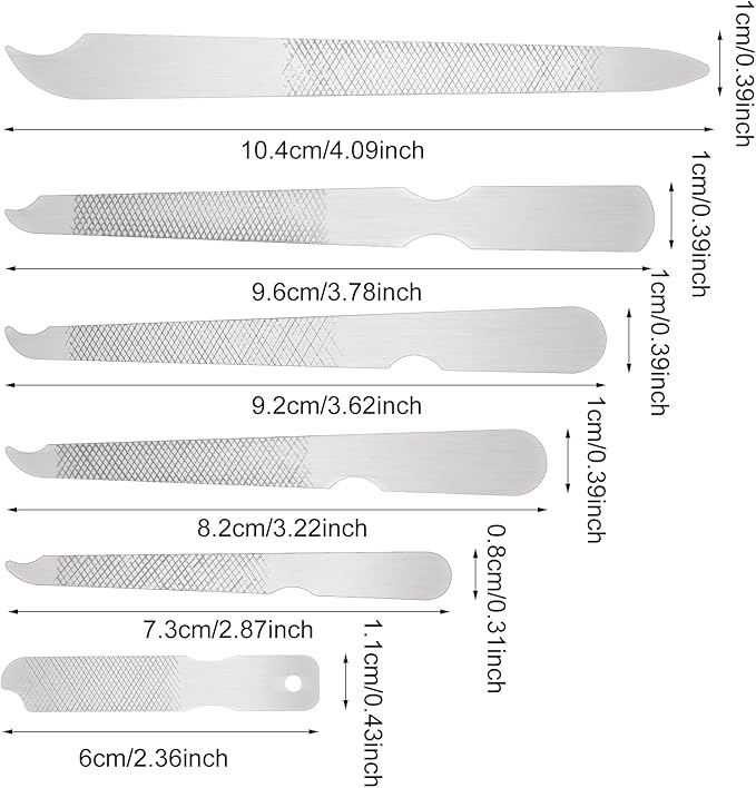 6PCS Metal Nail File for Natural Nails, Stainless Steel Nail Files Double Sided Sword Fingernail Files with Pointed Tip Non Slip Handle Curved Nail File Manicure Tools Finger Nail Filers