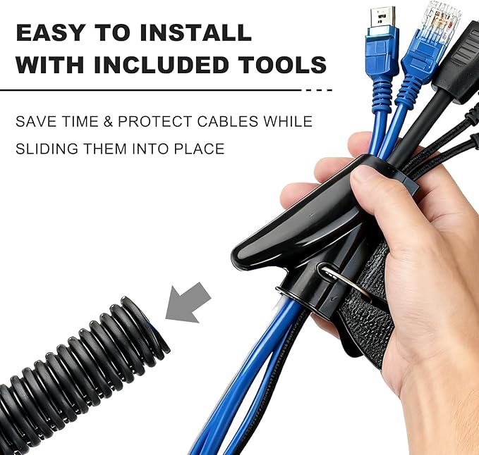 120FT 3/8 inch Split Wire Loom Tubing Kit with 2 Clamps - Flexible Abrasion Resistant Conduit for Automotive, Mechanical Cable Protection