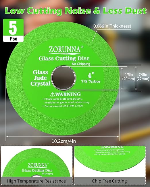 4.5" Glass Cutting Disc, 10 Pcs Diamond-Edged Cutter with 7/8" Arbor Hole, Glass Cutters Tools for Grinding Jade, Crystal, Wine Bottles, Tile.