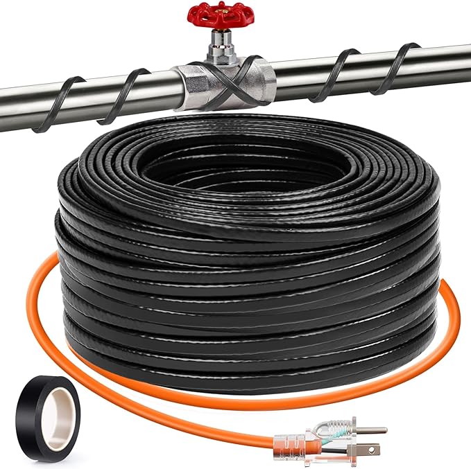 50FT（3FT-200FT） Pipe Heating Cable for Pipe Freeze Protection, Heat Cable for Water Pipes(Metal and Plastic), Pipe Heat Tape Keeps Water Flowing at -40°F 5w/ft, 120V