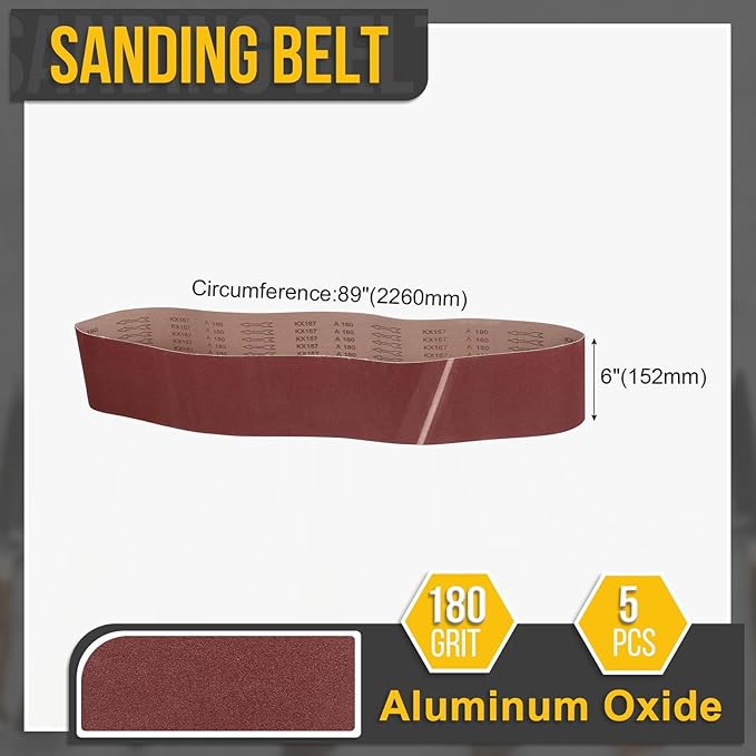 6 x 89 Inch Sanding Belt, 5 Pcs 180 Grit Knife Sharpener Belts Work Sharpening for Belt Sander Knife Carving Tool Metal Working
