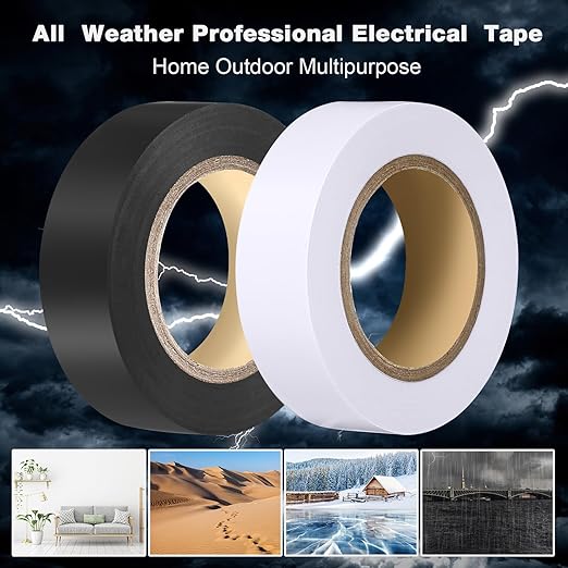 Qilery 60 Pack Electrical Tape Waterproof 3/4 in x 65 ft Electric Wire Tape for Any Weather Under 600v Home Outdoor Insulating Wire Wrapping(White, Black)