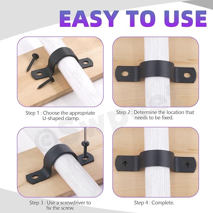 Swpeet 10Pcs 25mm Two Hole U Bracket Clamp with 20Pcs Self-tapping Screws Kit, U-Clamps, Metal Pipe Clamps, Pipe Strap Clamps, Conduit Clamps, Tension Clips for Fixing Pipe or Cable
