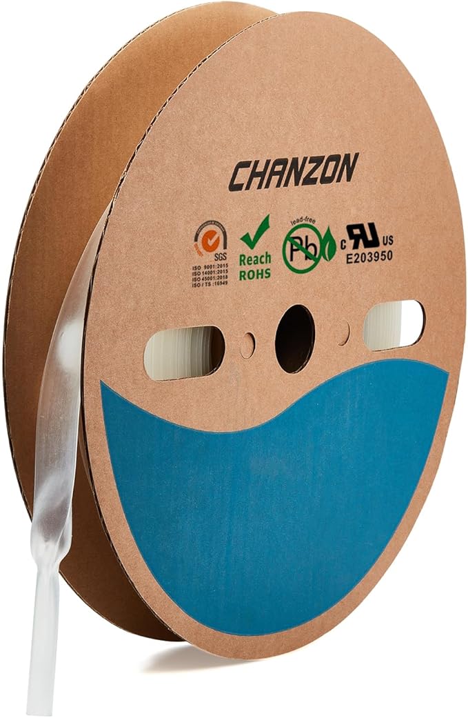 Chanzon 2:1 Ratio Clear/Transparent Polyolefin Heat Shrink Tubing - 5/8" (16mm) Diameter, 80Ft Roll for Wire and Cable Insulation 1pcs