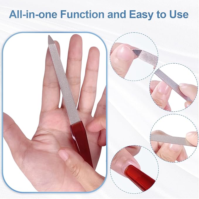 Nail Files for Natural Nails (6 PCs), Sword Metal Nail Files Made of Stainless Steel with Non Slip Handle, Double Sided Fingernail Files Sapphire Grit for Natural Nails Toenail Color Mix