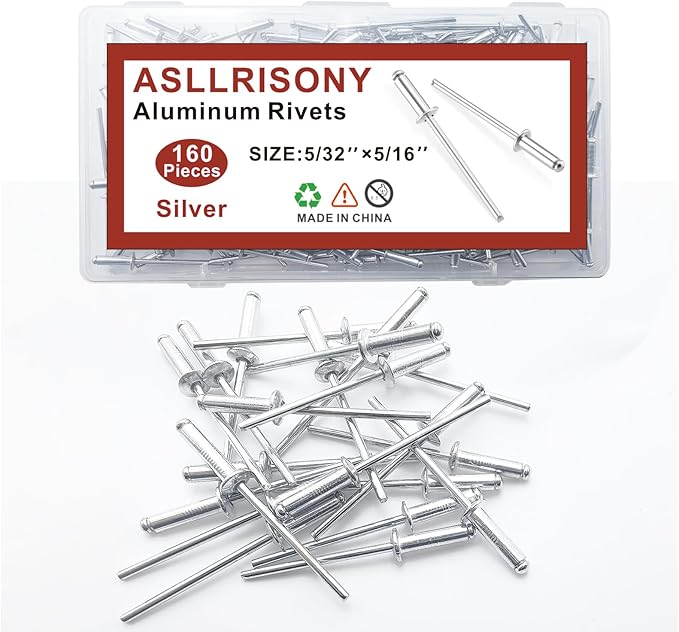 160pcs Silver 5/32" x 5/16" Aluminum Blind Rivets, 4 x 8mm Pop Rivets,Aluminum Grip and Steel Mandrel