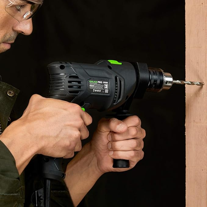 GALAX PRO 5Amp 1/2-inch Hammer Drill with 105pcs Accessories, Variable Speed 0-3000, Hammer and Drill 2 Functions in 1, 360°Rotating Handle, Depth Gauge, Carrying Case Included