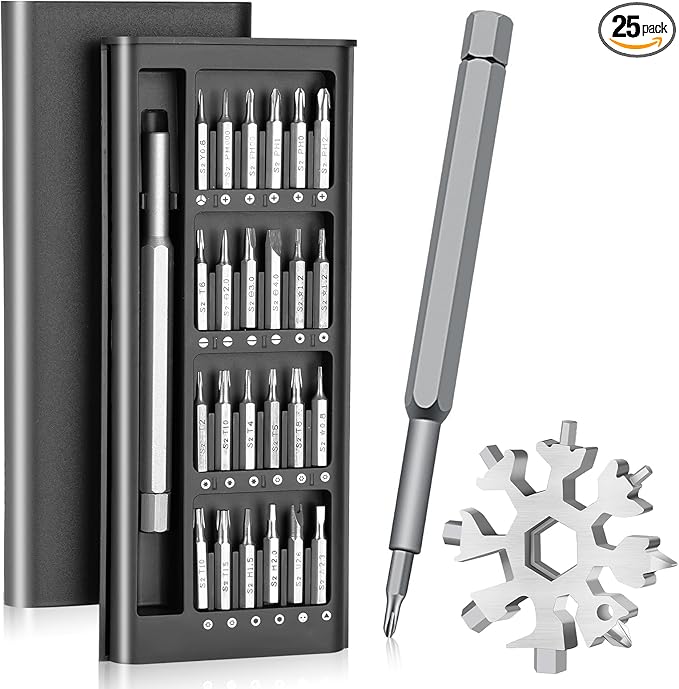 25 in 1 Small Precision Screwdriver Set with Magnetic Tools for Laptop, Xbox, MacBook, iPhone, Watch and Glasses plus 18 in 1 Snowflake Multi Tool for Men, DIY and Repair Enthusiasts
