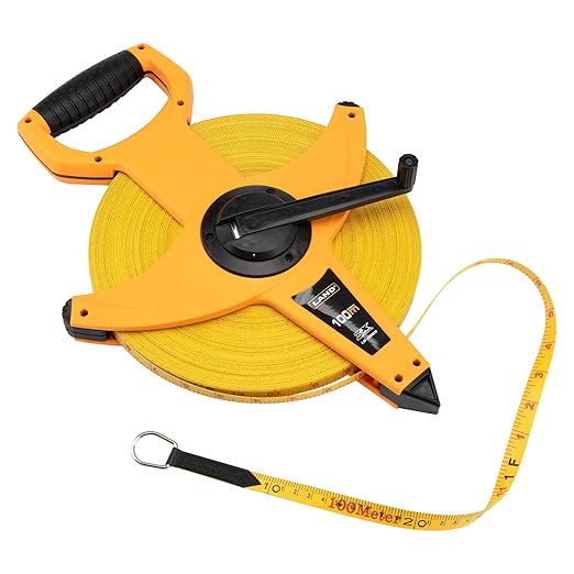 LAND 300FT/91M Heavy Duty Fiberglass Tape Measure - 1/2-Inch Wide, Dual Inch/Metric Scale, Durable Open Reel Measuring Tape for Surveying, Engineering, Runway Construction