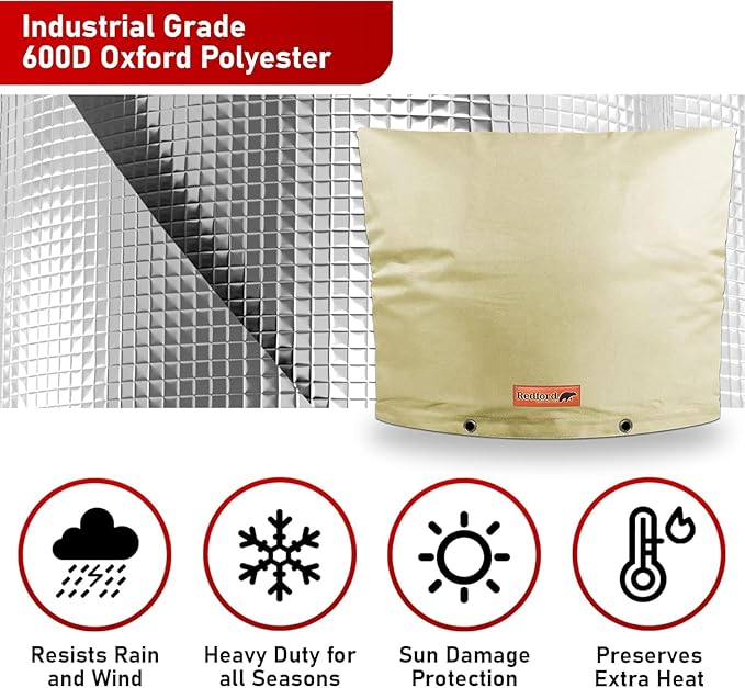 Redford Supply Co. Cold Snap (5°F) Backflow Preventer Insulation Cover, 36"W x 24"H, Pipe Insulation, Water Sprinkler Covers for Outside, Sprinkler Backflow Cover for Winter, Well Pump Bag (Beige)
