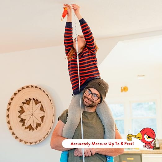 Handy Famm 8Ft Animal Shaped Kids Tape Measurer, Fun Level and Protractor Angle Finder, Educational Children's Tools, Small Measuring Tapes for Learning Early Math Skills, Ages 3 and up, Red Bird