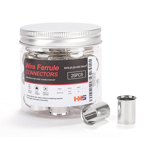 HKS 25PCS Non-Insulated Wire Ferrules- AWG2/0-70.0mm² Copper Barrel Pin Cord Terminals for Wiring Electrical Crimp EN70-20