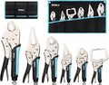 SHALL 6-Piece Locking Pliers, Vice Grips Pliers Set, 5",7" & 10" Curved Jaw Locking Pliers, 6-1/2" & 9-1/2 Long Nose Locking Pliers, 6" Locking C-Clamp, Two-Color TPR Handle, Roll Up Pouch Included