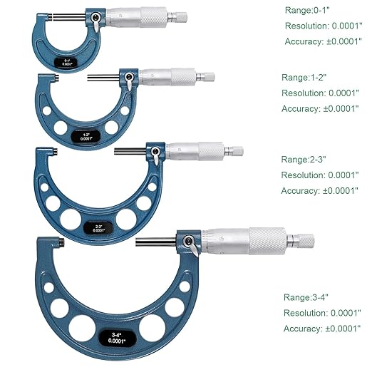 HDLNKAK Outside Micrometer Set, 0-4" Machinist Micrometer, 4 Pcs Machinist Tool Set, 0.0001" Graduation Micrometer Set, Alloy Precision Micrometer, Micrometer Standard Set with Case