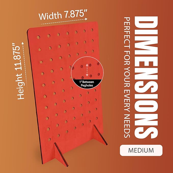 Torched Pegboard Display Stand for Jewelry, Craft Shows, Selling, Vendor Events, Tools, Peg Board Accessories Rack Organizer, Medium 8" L x 4.3" W x 12" H, RED