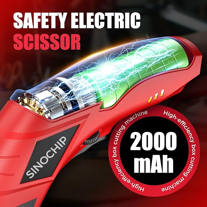 Electric Scissors for Cardboard Cutting, 2000mAh cell 12000RPM High-Power Box Cutter with Dual Blades & Safety Lock Suitable for fabrics, cardboard, plastics, leather, carpets, Cable Cutter