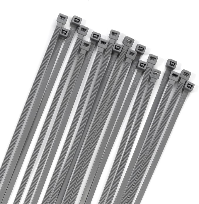 XINGO 100PCS Cable Zip Ties Heavy Duty, Premium Nylon Plastic Wire Ties with 50 Pounds Tensile Strength, Self-Locking Black Nylon Zip Ties for Indoor and Outdoor (14 inch, Silver)