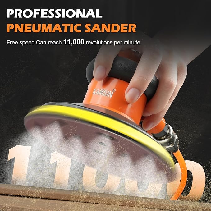 Pneumatic Random Orbital Sander 6" Air Palm Sander, Speed Adjustable Professoinal Da Sander for Woodworking, Metal and Auto Bodywork
