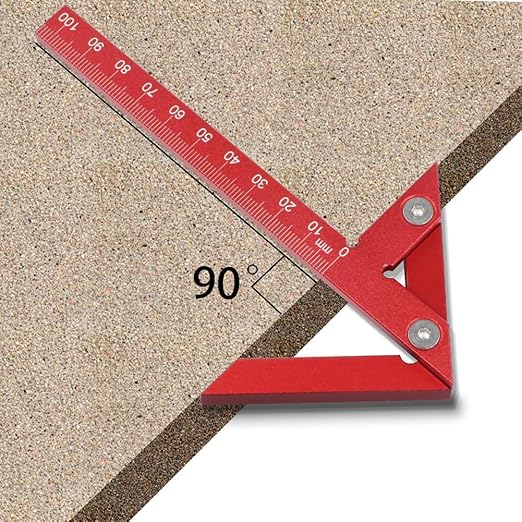 Aluminum Alloy Center Positioning Ruler, 45/90 Degree & Right Angle & Centerline Positioning, Red High-Precision Metric Measuring Multi-Function Arrow Ruler,043R