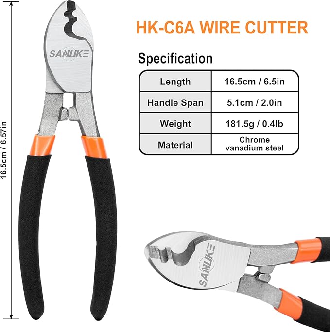 Sanuke Cable Cutters, 6-Inch High Leverage Cable Cutter Heavy Duty-Multifunctional Compact Sharp Cutting for Aluminum, Copper, Wire, Communications Cable