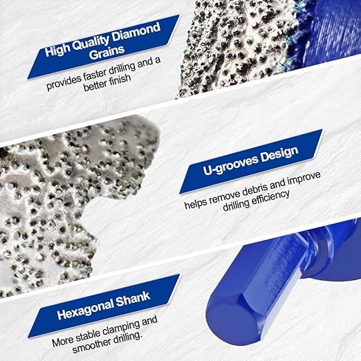 SHDIATOOL Diamond Drill Core Bits,Tile Drilling Core Hole Saw Kit for Porcelain Marble Ceramic Granite with 1/4 Carbide Positioning Drill Bit 12pcs (6/8/10/12/20/25/28/32/35MM/6MM/45MM/20MM)