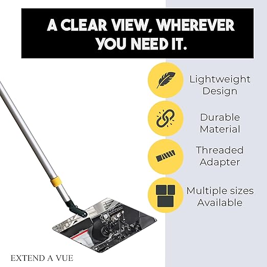 Inspection Mirror Telescoping Pole, Lightweight & Durable, 4 ft - 8 ft Pole, 3.5 x 6 inch Acrylic Mirror