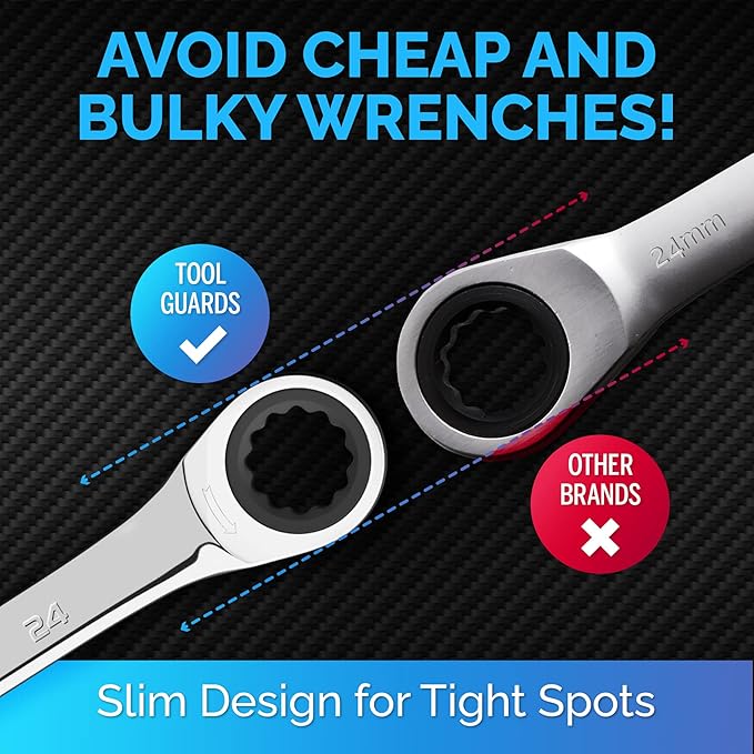 TOOLGUARDS 24mm Wrench - Ratcheting Wrench - Slim Profile - Ratchet Wrench - 100% Lifetime Satisfaction Guarantee