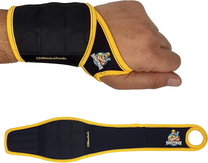 BINYATOOLS Magnetic Wristband BLACK Customize. Super Strong Magnets Holds Screws, Nails, Drill Bit Unique Wrist Support Design Cool Handy Gadget Gift for Fathers Boyfriends Handyman (Personalized)