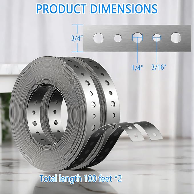 Metal Pipe Strap, 3/4 inch, 100 FT, Galvanized Hanger Strapping with Holes for Pipe Support, Flexible Trimming | Includes Storage Case & Gloves, Storage Case (100 FT 2Pack)