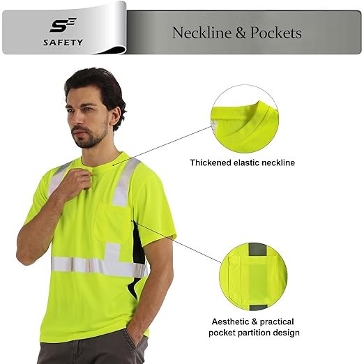 sesafety Safety Reflective Shirts, Class 2 High Visibility Shirts for Men Construction Work Mesh Short Sleeve Yellow 4XL