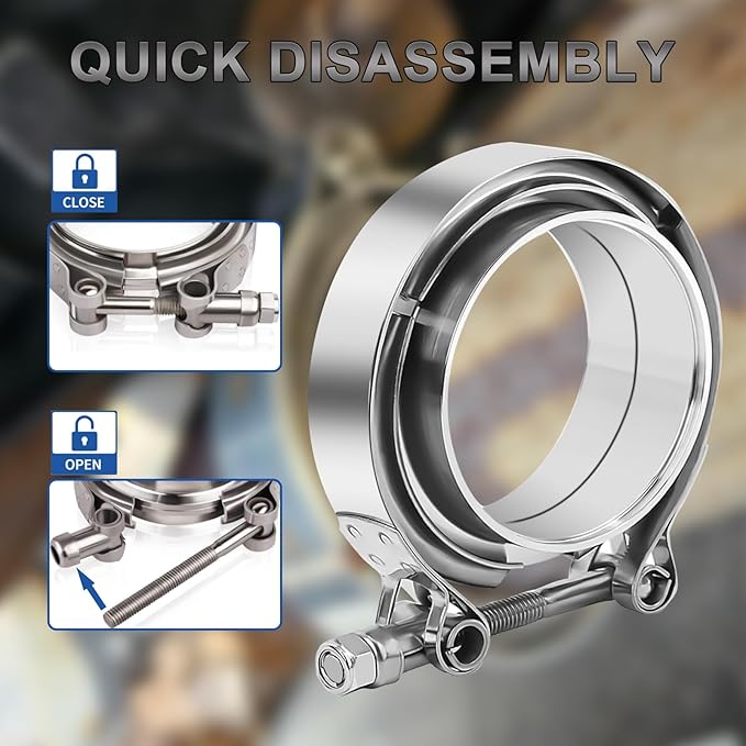 2.5" Exhaust Clamp, with Exhaust Flange Male/Female Kit, 304 Stainless Steel 2.5 inch V Band Clamp For Turbo, Downpipes, Exhaust Systems, 2PCS