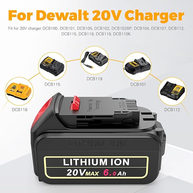Fancy Buying 6.0Ah 20V Max Battery for Dwwalt 20V Battery Compatible with Dewalt Batteries DCB205 DCB206 DCB207 DCB204 DCB201 DCB200 DCD DCF DCG Series Cordless Power Tools 4 Pack