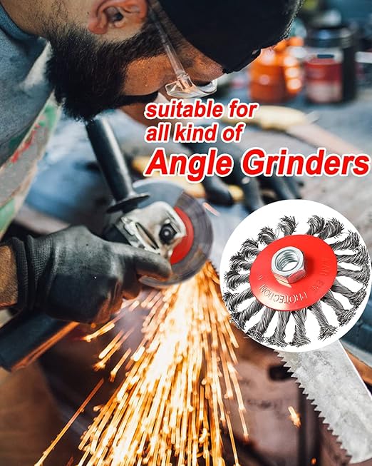 4 Inch Wire Wheel Cup Brush Set, Coarse Twisted Knotted Wire Wheel for Angle Grinder, 5/8 Inch-11 Threaded Arbor, 0.020" Carbon Steel Wire Brush for Grinder, Deep Sanding Heavy Rust, Paint