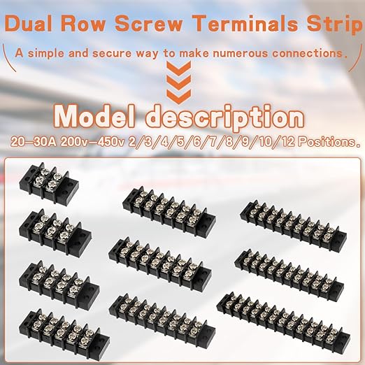 4 Circuits 4 Positions Terminal Block 20-30A 200-450V Dual Row Screw Terminals Strip with 40 PCS Heat Shrink Wire Fork Connectors(Pack of 5pcs)