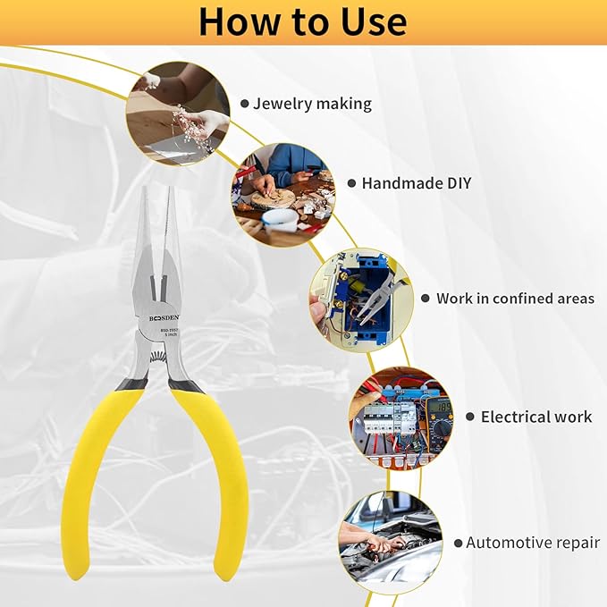 BOOSDEN 5" Needle Nose Pliers-10 Pack, Long Nose Pliers Set with Side Cutter, Mini Fine Needle Nose Pliers with Serrated Jaws, Precision Small Needle Nose Pliers for Jewelry Making/Electronics/Craft
