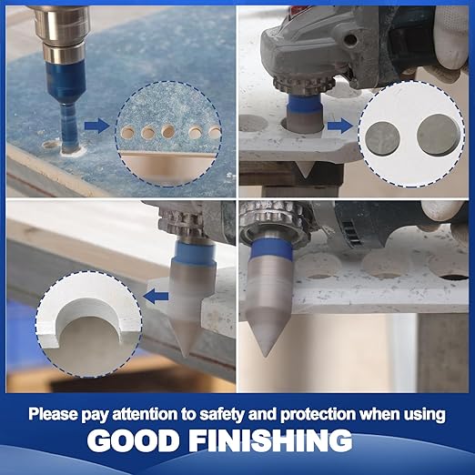 Tile Hole Saw Kit - BRSCHNITT Diamond Core Drill Bit Set 1/4",5/16",1",1-3/8"Drill Bit &4/5" Diamond Chamfer Milling Bit for Porcelain Tile Ceramic Marble Granite & Adapter