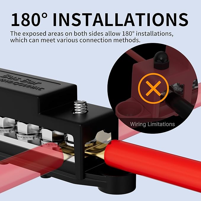 275A Bus Bar 12V Power Distribution Block Car Audio Busbar 6 x 5/16" (M8) Terminal Stud Positive & Ground Battery Bus Bar