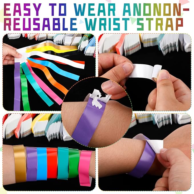 Epakh Paper Wristbands Neon Wrist Bands Waterproof Handbands for Events Lightweight Concert Wristbands Neon Colored Adhesive Wrist Band for Party