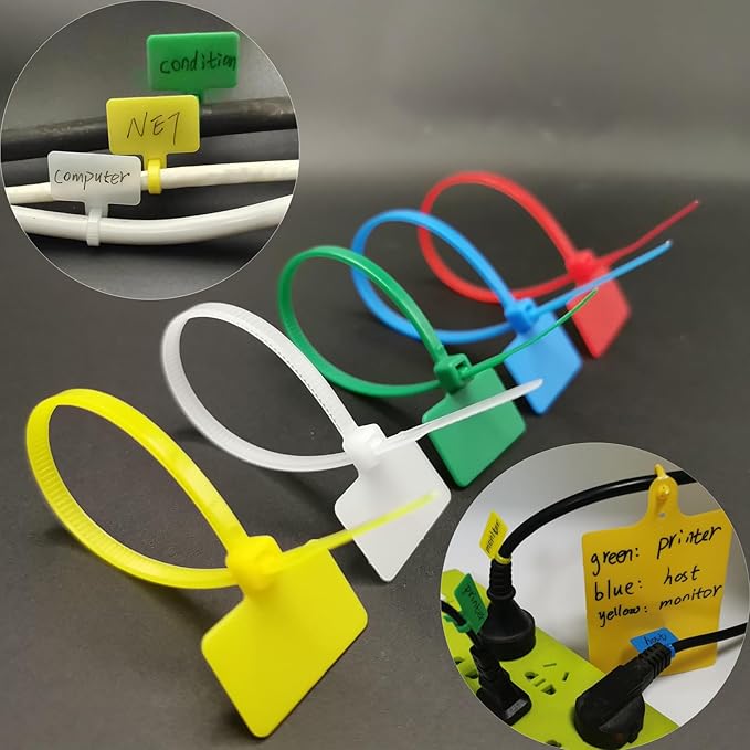 Cable Marker Tie Tags, 204Pcs Self-Locking Zip Tags Write on Label, Nylon Wire Label Multicolor Network Marking for Home Office-5 Colors/6Inch