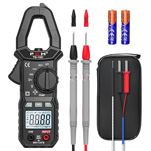 FKM Digital Clamp Meter Multimeter Tester TRMS 6000 Counts Auto-ranging Amp Smart Voltage Tester,for AC/DC Current,AC/DC Voltage,NCV Detection,Resistance,Capacitance,Continuity,Diode,Hz,Temp Test