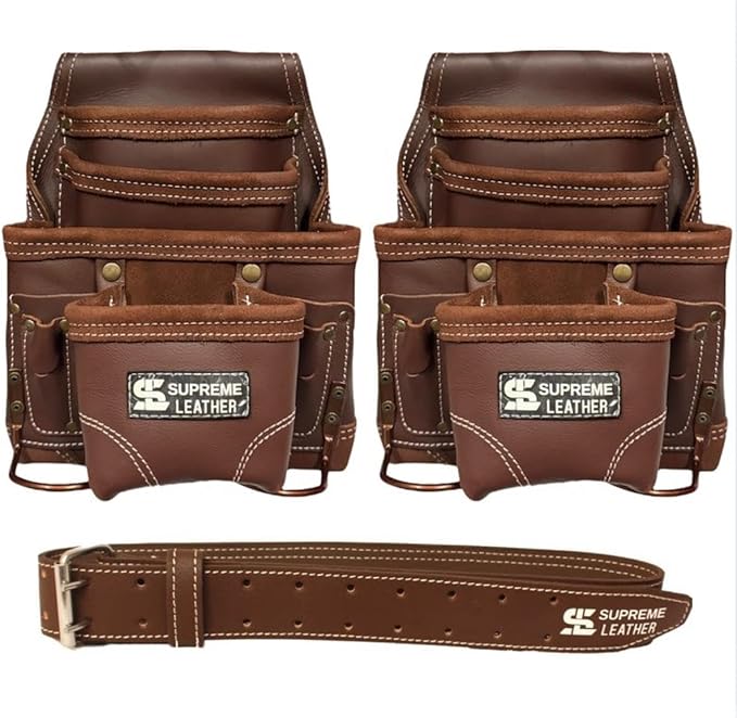Professional Leather Tool Bag, Top-Grain Leather, Organizer, Protects Tools, Enhances Work Efficiency
