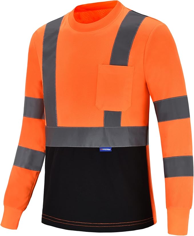 AYKRM Safety T Shirt Reflective High Visibility hi vis Long Sleeve T Shirt (XS-6XL)