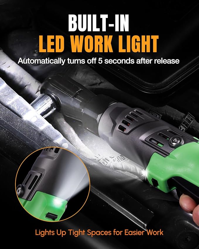 WORKPROX Electric Ratchet Wrench 3/8" Set, 20V Cordless Ratchet Wrench Kit, 74Ft-lbs, 250RPM, Battery Powered Ratchet with LED Light, 2-Pack 2000mAh Batteries, 7 Sockets & 3" Extension Bar